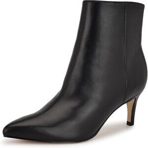 ⚡Nine West Women's Black Leather 001 Fur Pointy Toe Ankle Stiletto Heel Boot
